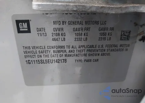 2014 Chevrolet Impala 1Lt z USA, uszkodzony, nr VIN 1G1115SL5EU142178